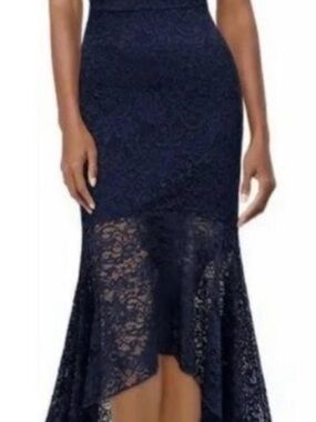Miusol Navy Lace High-Low Lace Dress